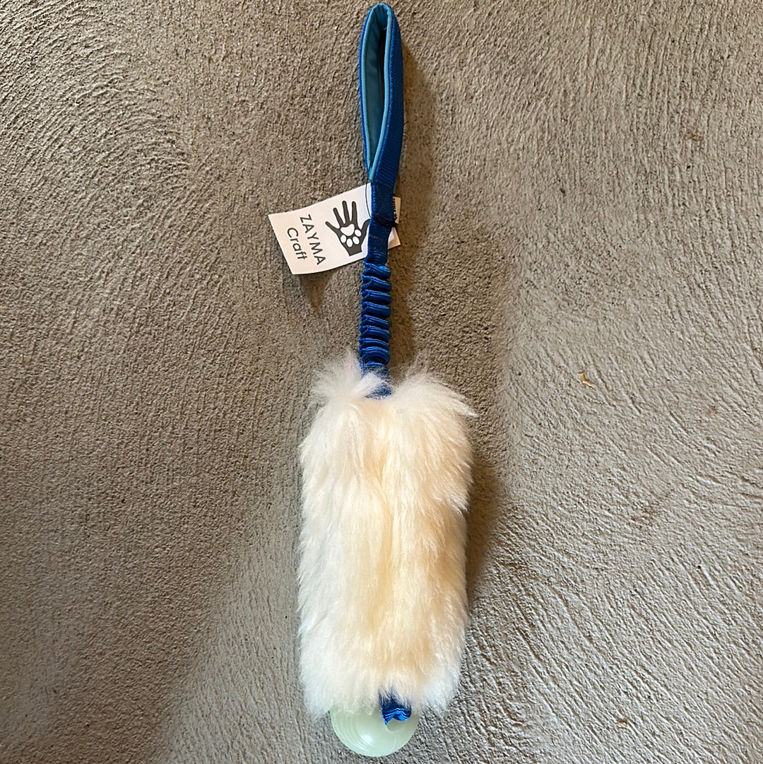 Zayma Craft Sheepskin tug toy with Chuckit Glow